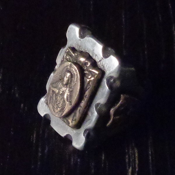 Mexican Biker Ring Jesus Sacred Heart Christian Catholic The Passion Apostolic religious jewelry