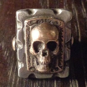 Mexican Biker Ring Skull Head Goth Punk Pirate Vintage 1950&#39;s Motorcycle Triumph