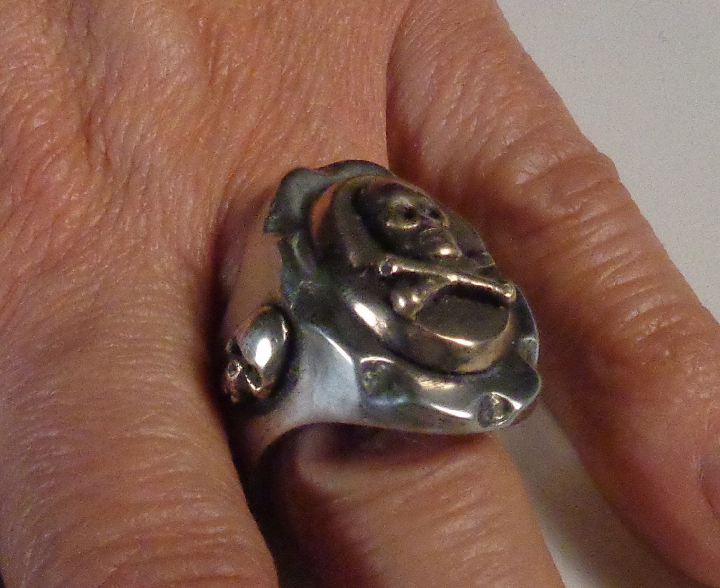 Mexican Biker Ring Skull N Bones Pirate Punk Vintage 1950's Rock