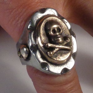 Mexican Biker Ring Skull N Bones Pirate Punk Vintage 1950's Rock and Roll Goth
