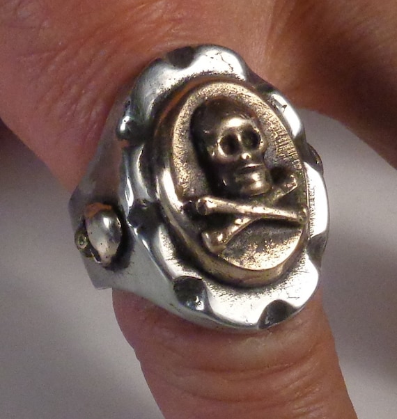 Mexican Biker Ring Skull N Bones Pirate Punk Vintage 1950 s Rock