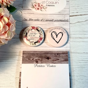 Ens. Notepad with sticky sheets (post it style) and 2 personalized magnets for educator, educator gift