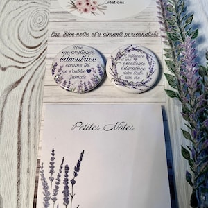 Ens. Notepad with sticky sheets (post it style) and 2 personalized magnets for educator, educator gift