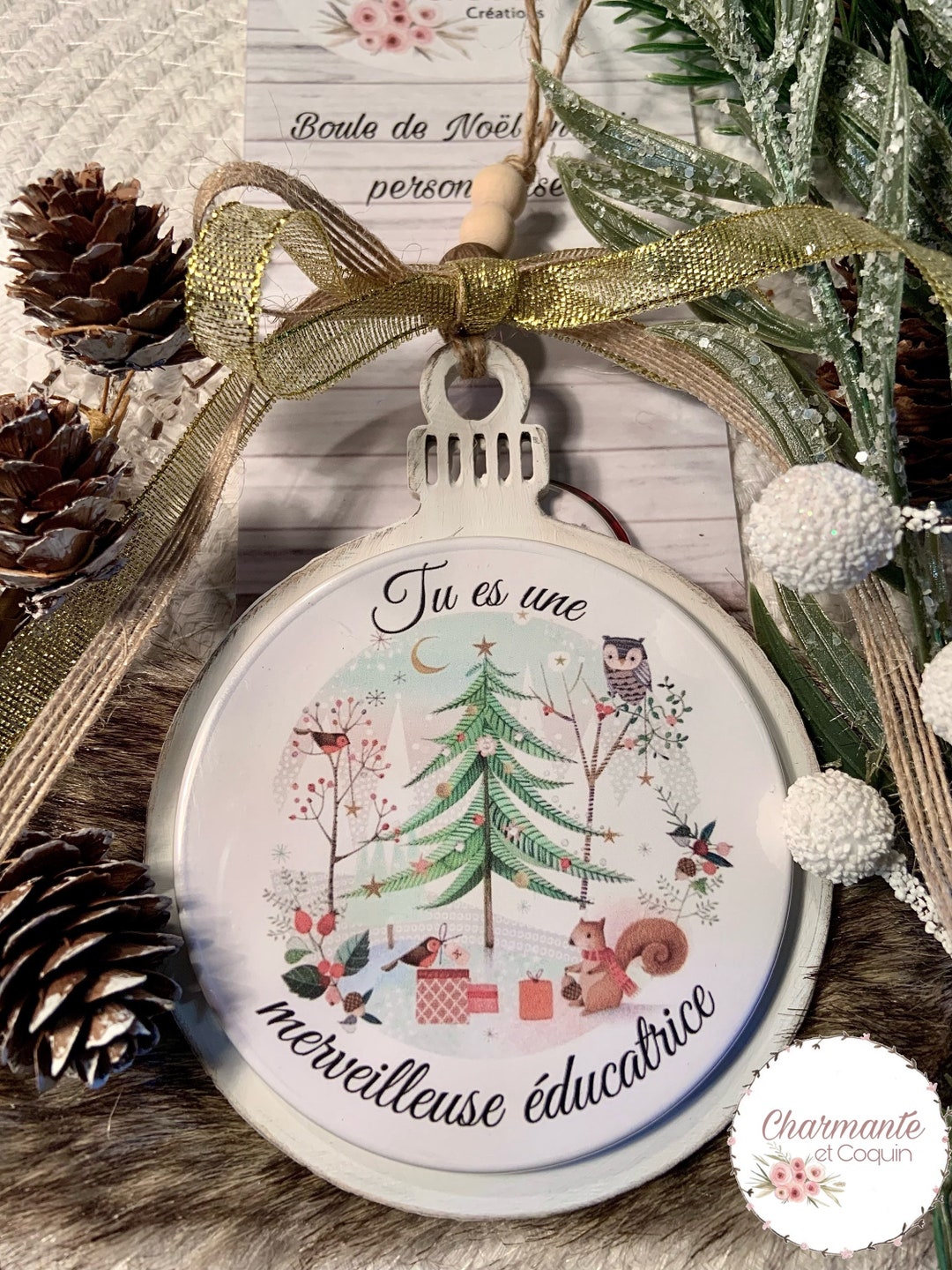 Personalized Wooden Christmas Bauble in Rustic Chic Style With Etsy