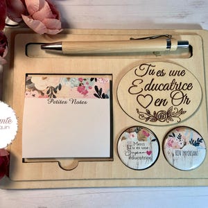 Pencil holder set, notepad with sticky notes and two magnets. Small desk organizer. Gift for educator