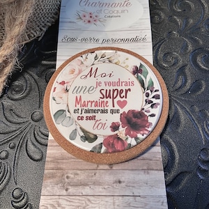 Sous verre personnalisé cadeau pour demande marraine