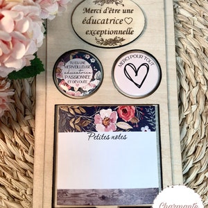 Gift for educator, personalized wooden set with sticky notepad and two sets of personalized magnets.