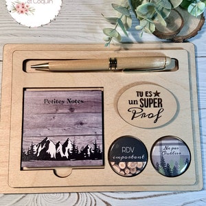 Set of pencil holder, notepad with self-adhesive sheets and two magnets.Small desk organizer.Gift for teacher/teacher