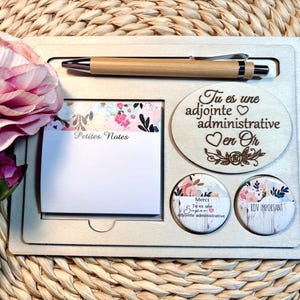 Pencil holder set, notepad with sticky notes and two magnets. Small desk organizer. Administrative assistant gift.