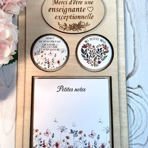 Teacher gift, small personalized wooden set with sticky notepad and two sets of personalized magnets