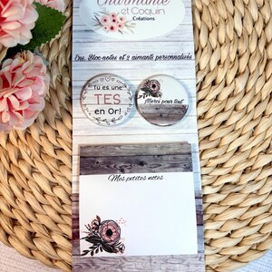 Set of sticky notepads (post-it style) with two personalized magnets, gift for TES
