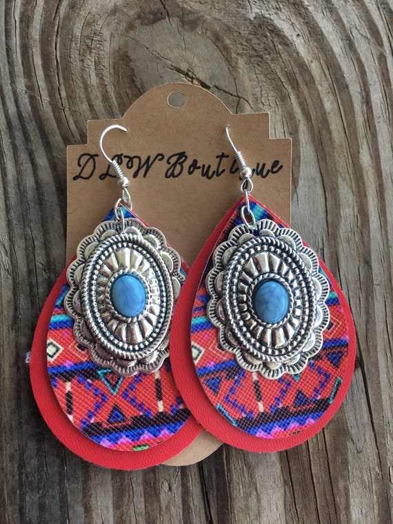 Western Faux Leather Earrings Etsy