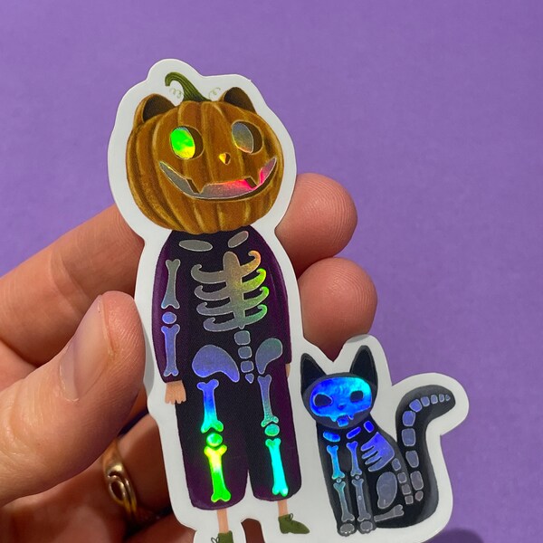 Skeleton pumpkin holographic stickers