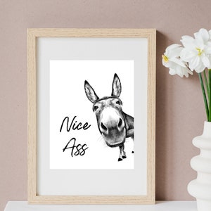 Nice Ass, Donkey Bathroom wall art, funny bathroom, Bathroom Decor, Wall art Print