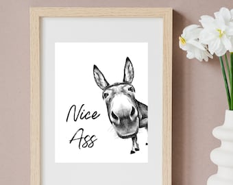 Nice Ass, Donkey Bathroom wall art, funny bathroom, Bathroom Decor, Wall art Print