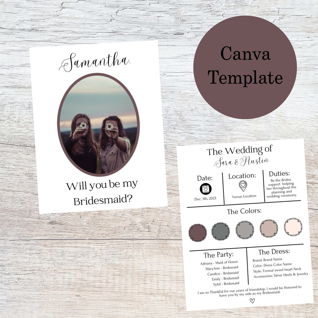 Bridesmaid Proposal Card Template Printable, Wedding Cards, Maid of ...