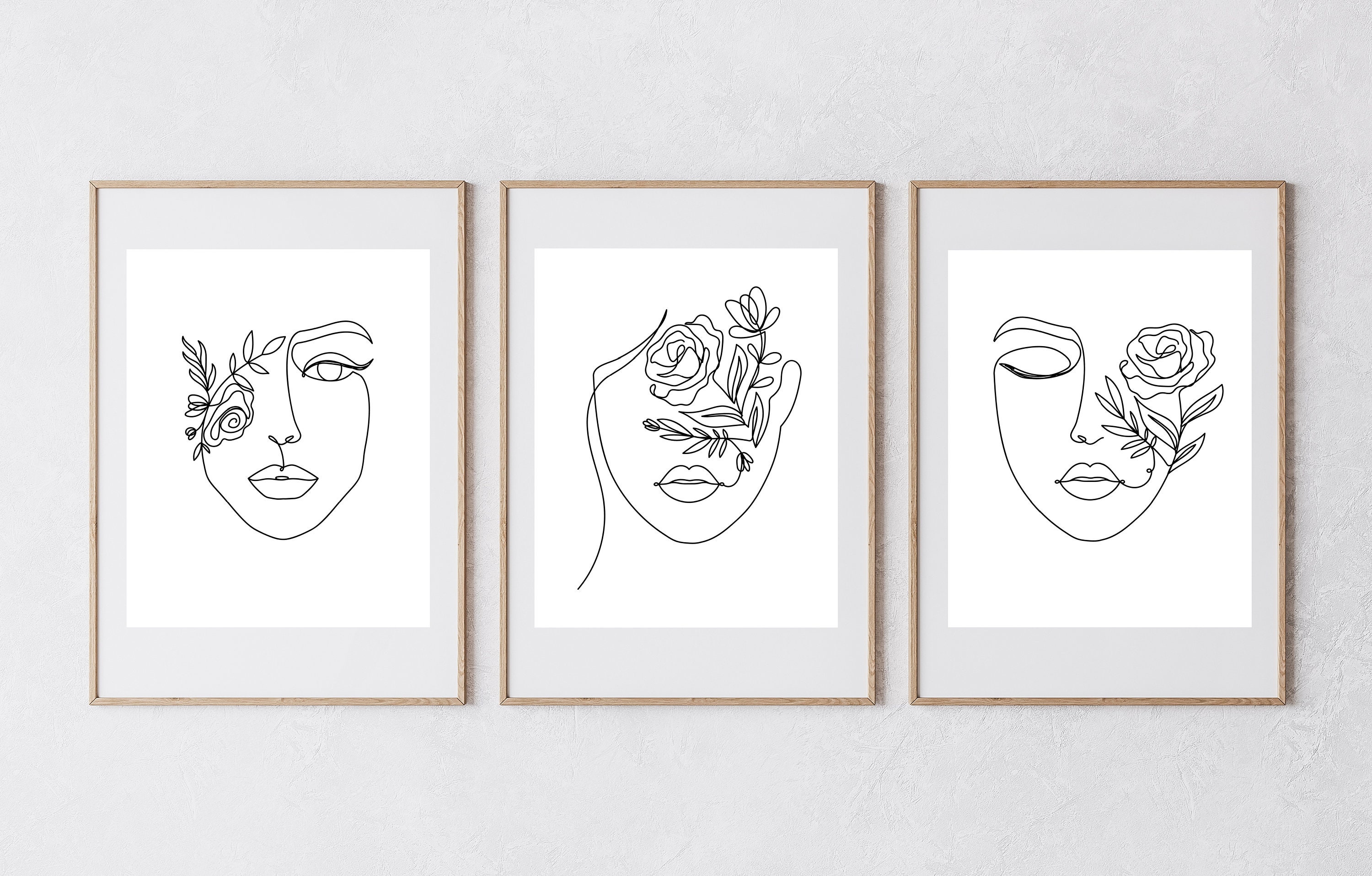 Botanical Floral Women Line Art Set of 3 Prints - Etsy