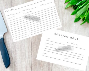 Imprimibles/tarjetas de recetas sencillas para recetas y cócteles