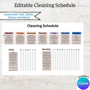 Editable Cleaning Schedule | Printable | Daily, Weekly, Monthly Cleaning List