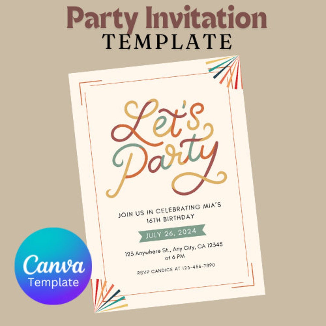 Retro Boho Party Invitation Template Etsy