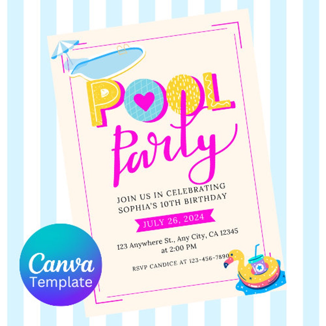 Pool Party Birthday Invitation Template/ Editable Party Invite Etsy