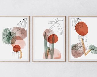 Botanical Leaves Water Color set of 3 Prints