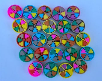 Twenty Four (24) Vintage / Retro Trivial Pursuit Trivia Game Pie And Wedges Sets Upcycle Board Game Tokens Pieces Arts And Crafts Project