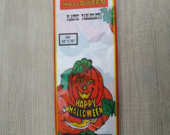 Brand New / Sealed Vintage / Retro Halloween Pumpkin Plastic Vinyl 52" x 70" Rectangle Flannel Back Tablecloth / Table Cloth By Royal Crest