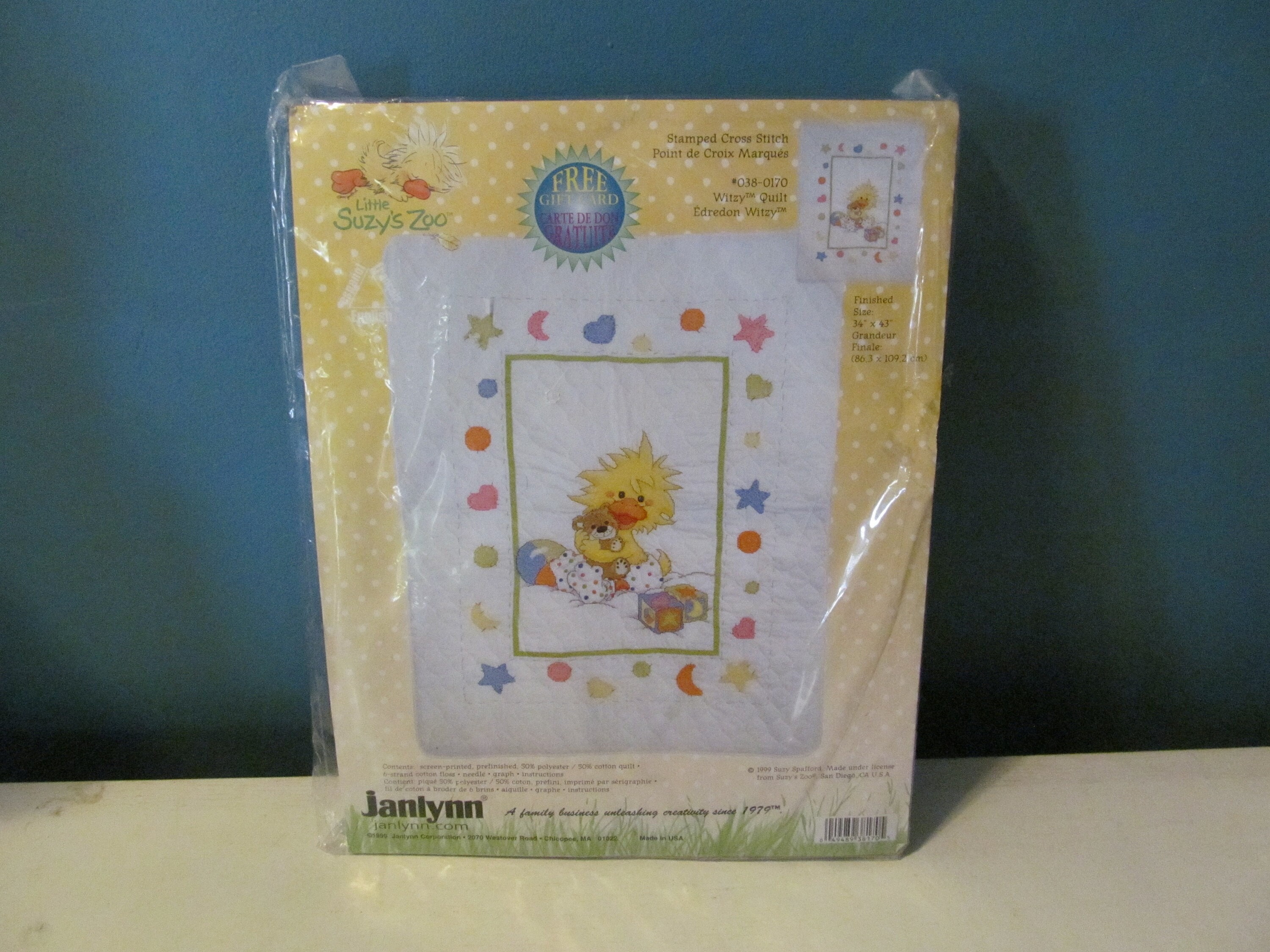 Little Suzy's Zoo Yellow Duck with Bear Toy Stamped Cross Stitch