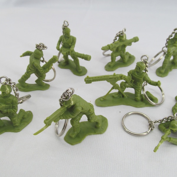 Upcycled Plastic Little Green Army Men Soldier Toy Keychains / Key Chains Military War Action Figures Story Accessory