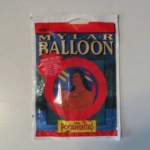 RARE Vintage / Retro 1995 Walt Disney&#39;s Pocahontas Kocoum Cartoon Movie Mylar Balloons Anagram Birthday Party Decoration Princess