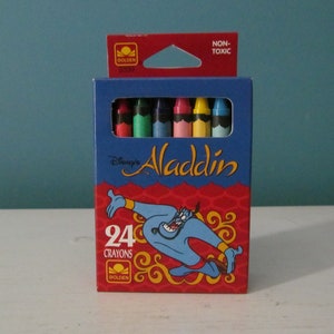 RARE Brand New Old Stock / NOS 1994 Walt Disney Pictures Aladdin Cartoon Movie 24 Count Coloring Crayons Set By Golden Magic Genie