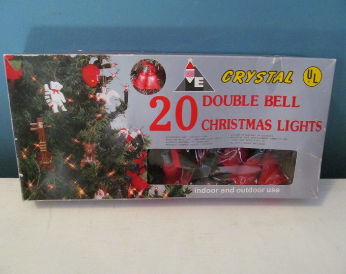 Vintage / Retro 20 Crystal Red Double Bell Christmas Light String Set