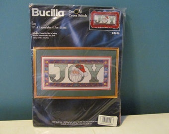 Brand New / NIB Bucilla Joy Santa Claus Christmas Counted Cross Stitch / Needlepoint Decoration / Pillow Sewing Kit Arts And Crafts #83696