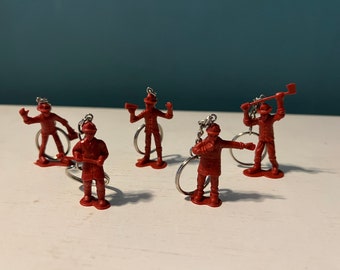 Upcycled Plastic Fireman / Firemen / Firefighter / Fire Man Fighter Toy Keychains / Key Chains Action Figures Like Little Green Army Men