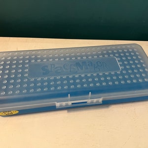 Spacemaker Vintage Plastic Pencil Case Box - Frosted Clear Top And Black  Bottom