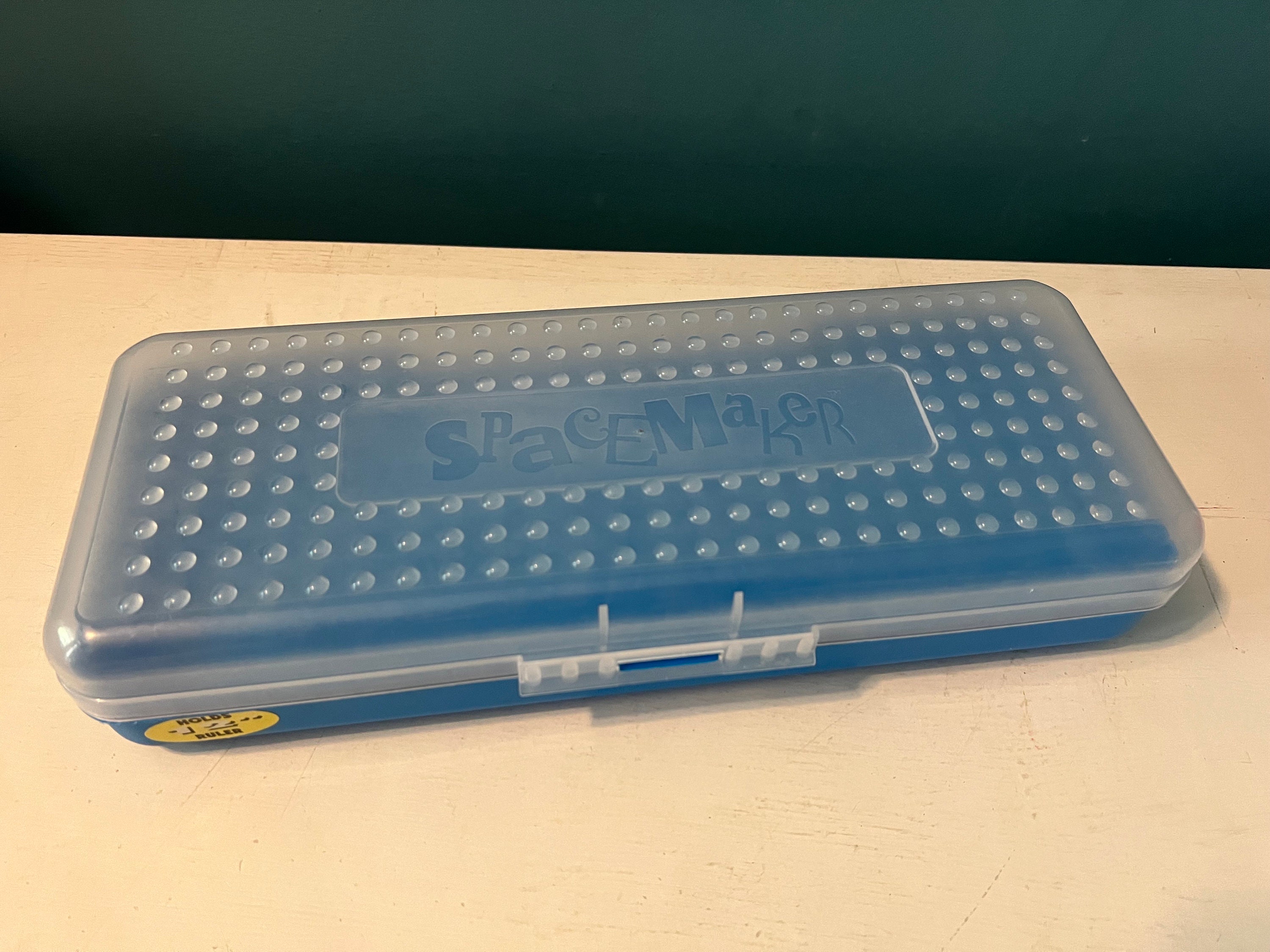 RARE Vintage / Retro XL Extra Large Spacemaker Ruler Sized Semi Clear and  Blue Plastic Pencil Case / Box Arts and Crafts Case Supersized 