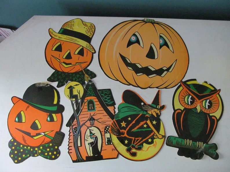Six 6 Vintage / Retro Beistle Halloween Cutout Cardboard Etsy