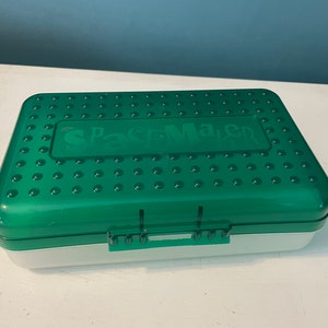 RARE Vintage / Retro XL Extra Large Spacemaker Ruler Sized Semi Clear and  Blue Plastic Pencil Case / Box Arts and Crafts Case Supersized 