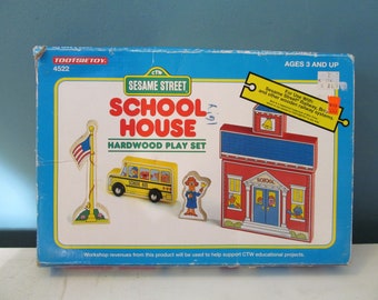 Vintage / Retro 1995 Sesame Street School House Hardwood Play Set By TootsieToy Tootsie Toy Original Box Use With Brio Railway System 4522