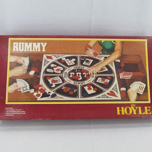 Vintage / Retro 1979 Rummy With Poker Chips And Deck Of Cards Large Size Game Sheet Playing Card Party Board Game By Hoyle Model 8300