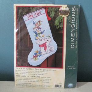 Brand New / NIB Dimensions Stack Of Critters Christmas Stocking Counted Cross Stitch/Needlepoint Decoration Sewing Kit Arts Crafts #70-08840