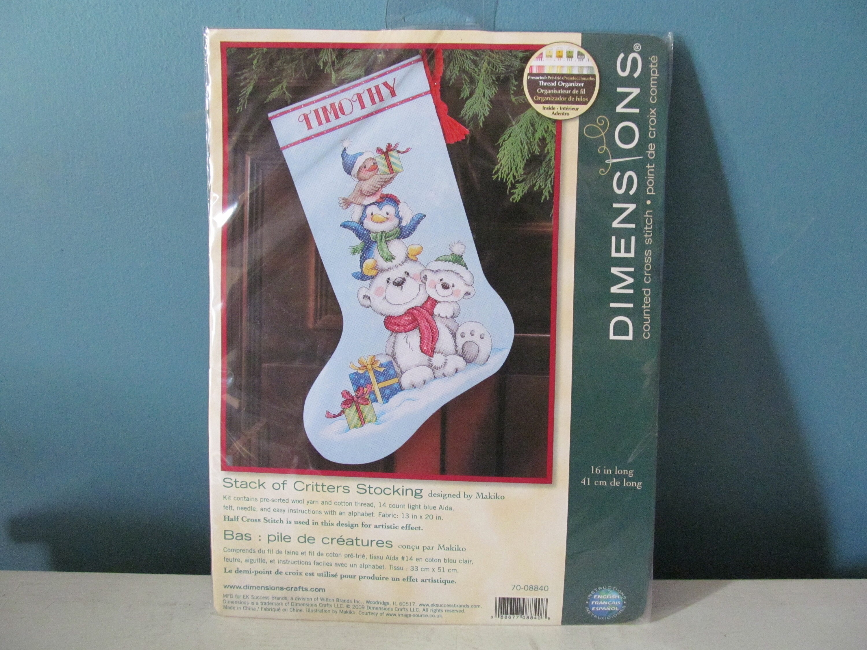 DIY Dimensions Christmas Stocking KIT Stack of Critters Animals Counted  Cross Stitch by Makiko 2009 