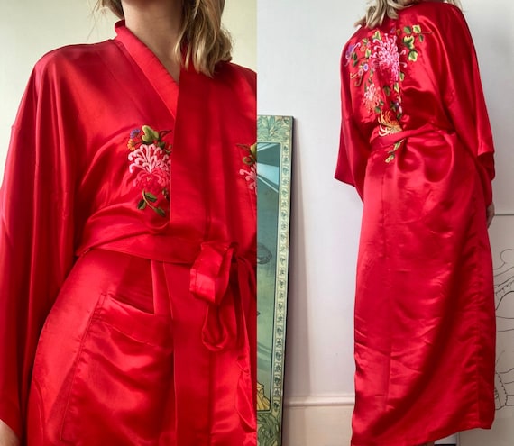 Pure Silk Red Embroidered Chinese Oriental Dressin