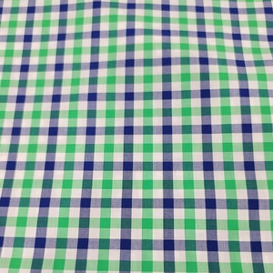 Gingham cotton fabric navy blue & kelly green buffalo check fabric 1 yard or more 1/4&quot; gingham 58&quot; width fabric