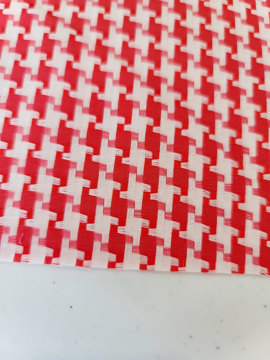 Red and White Houndstooth Fabric, by the Yard Red Check Fabric Woven
