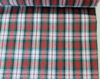 Red and Green plaid fabric 1 yard 100% cotton madras Christmas fabric 42" wide fabric