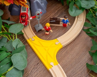 3-Ways Wooden Train Track T-Intersection, Compatible with Brio, IKEA Trains