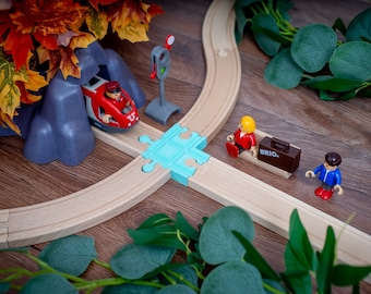 4-Ways Wooden Train Track Intersection, Compatible with Brio, IKEA Trains