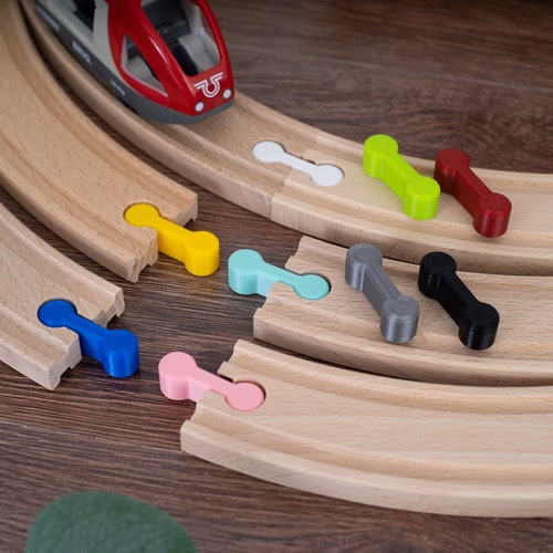 thumbnail image 2 of Wooden Train Tracks For Sale 32-Piece Wooden Train Track Connectors - Beechwood Adapters For DIY Railway Expansions (Fits Most Brands) Wooden Train Track Double Male 2 of 12
